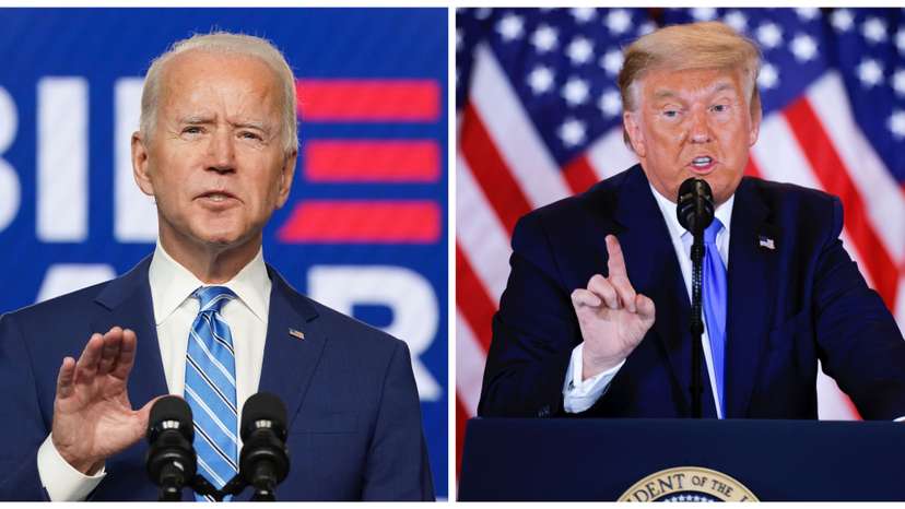 Combination picture of Democratic U.S. presidential nominee Joe Biden and U.S. President Donald Trump speaking about the early results of the 2020 U.S. presidential election, U.S.