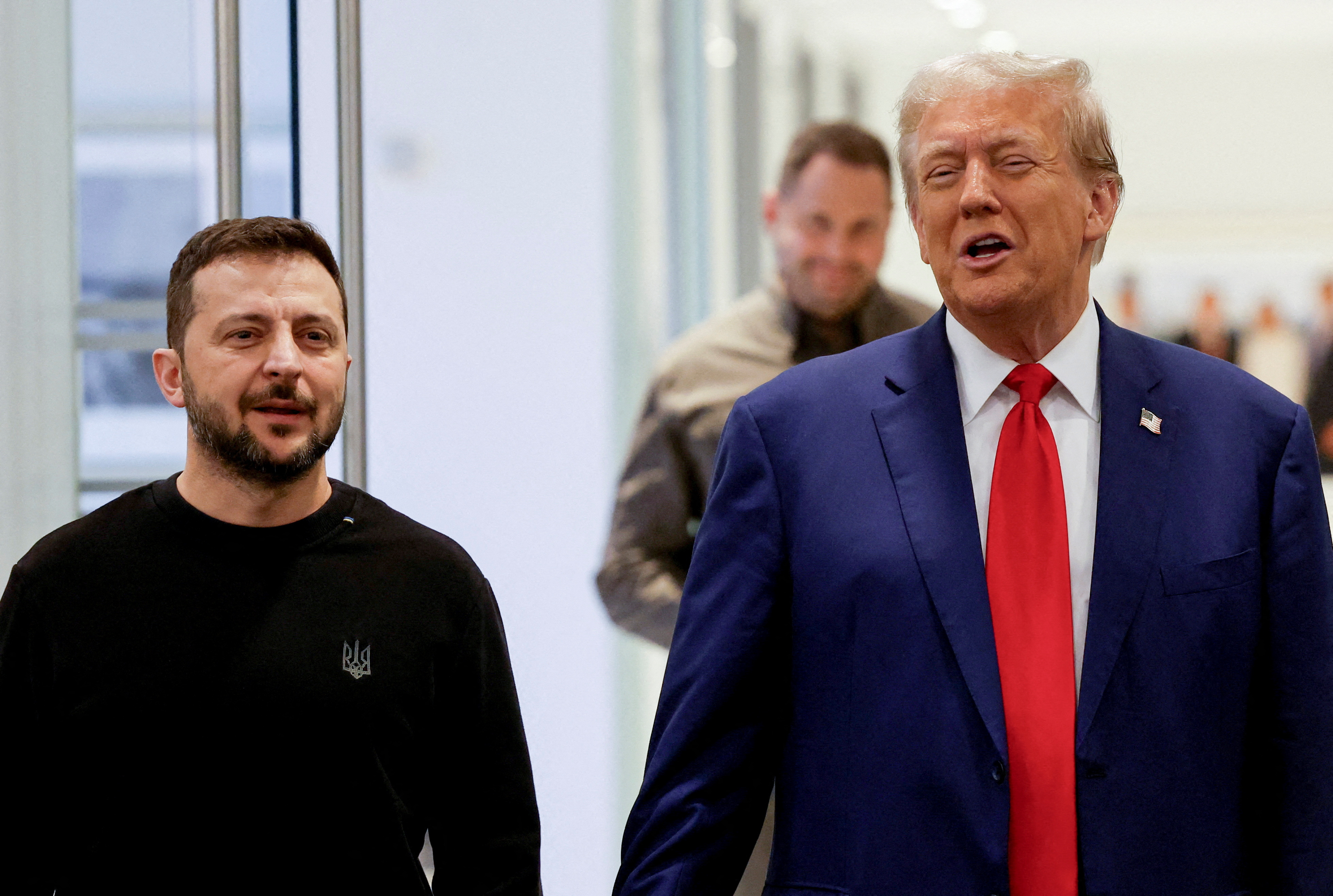 Republican presidential nominee and former U.S. President Donald Trump and Ukraine's President Volodymyr Zelenskiy meet in New York