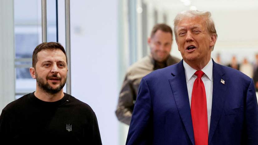 Republican presidential nominee and former U.S. President Donald Trump and Ukraine's President Volodymyr Zelenskiy meet in New York