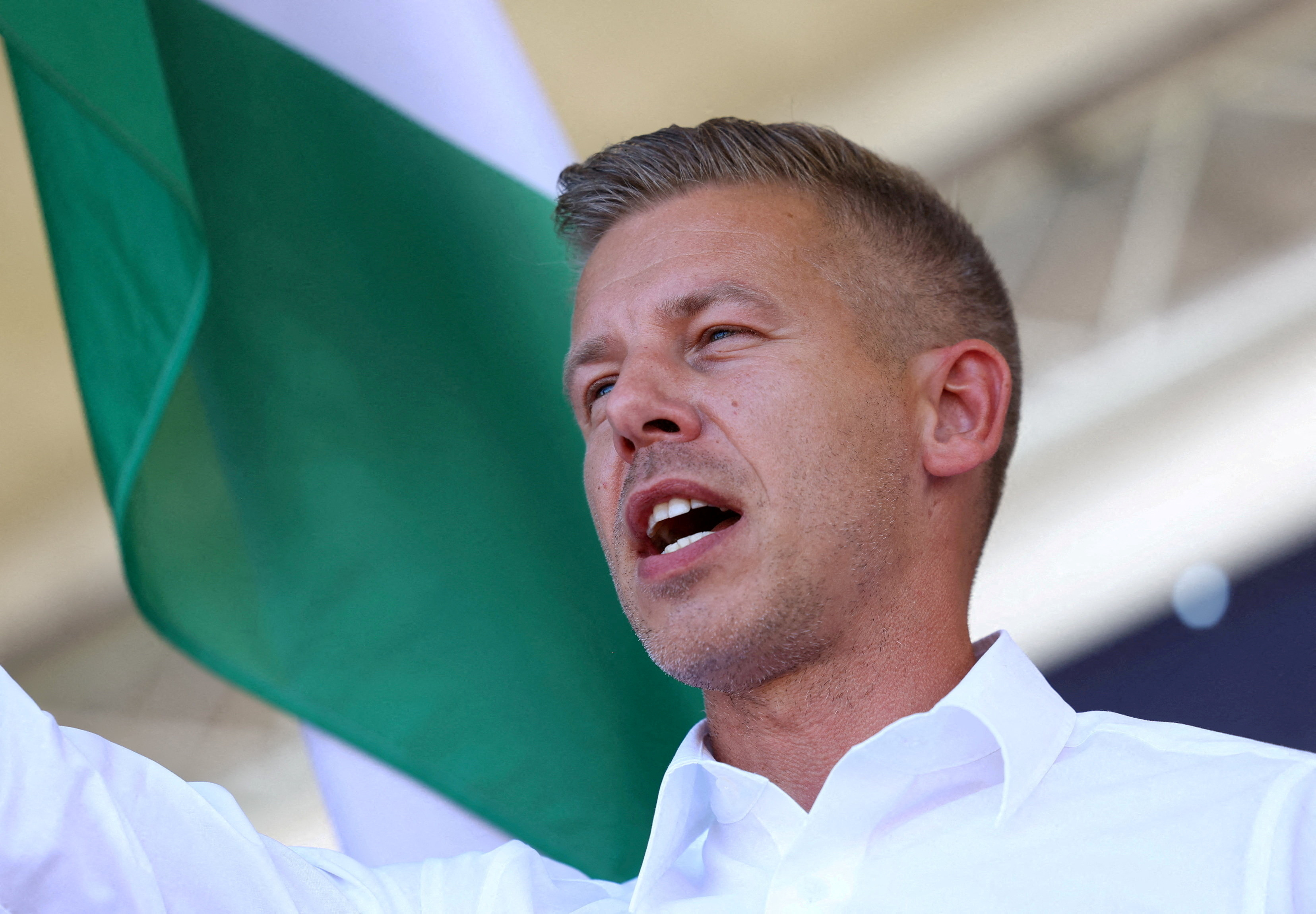 FILE PHOTO: Magyar, leader of the opposition Tisza party holds a rally in Kotcse