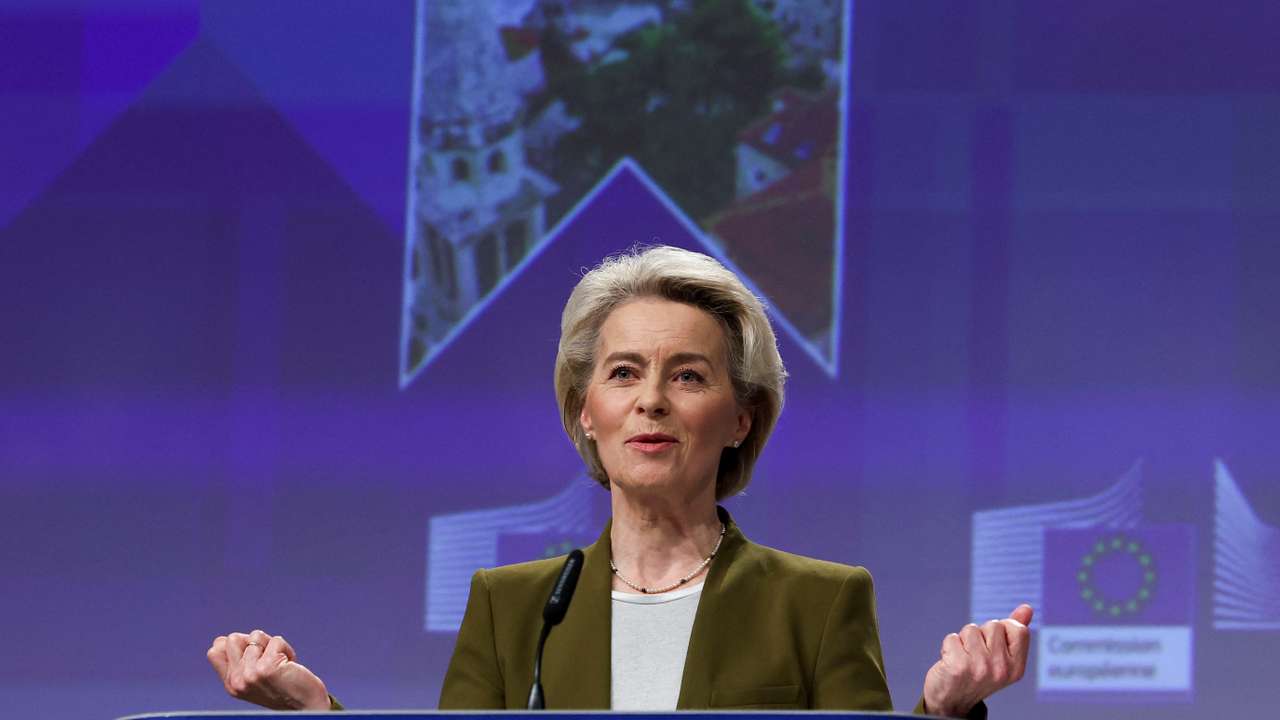 EU executives hold a press conference on Ukraine's progress towards membership in Brussels