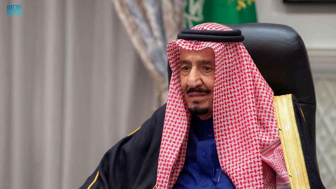 Saudi King Salman bin Abdulaziz addresses the kingdom's advisory Shura Council from his royal palace in Neom