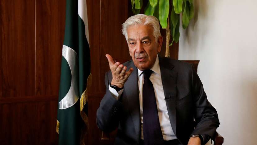 Pakistan's Defence Minister Khawaja Muhammad Asif during an interview with Reuters in Islamabad