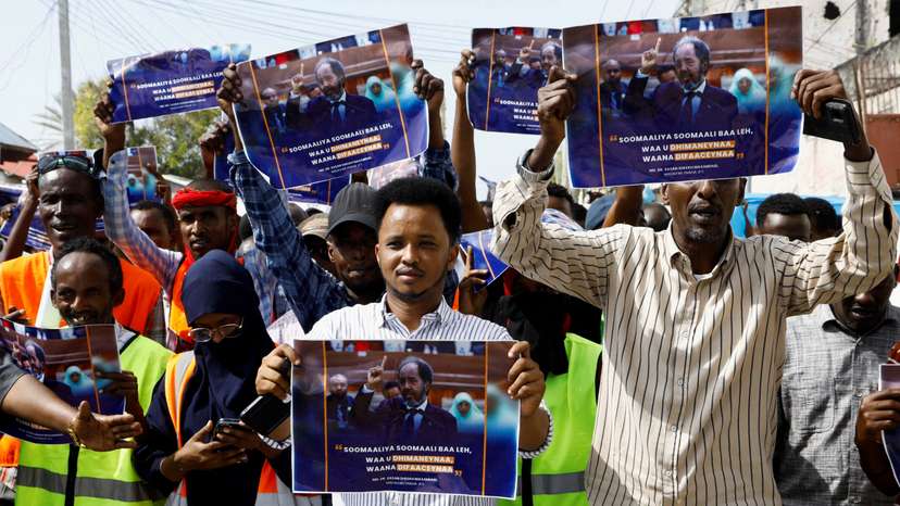 FILE PHOTO: Somali people march against the Ethiopia-Somaliland port deal, in Mogadishu