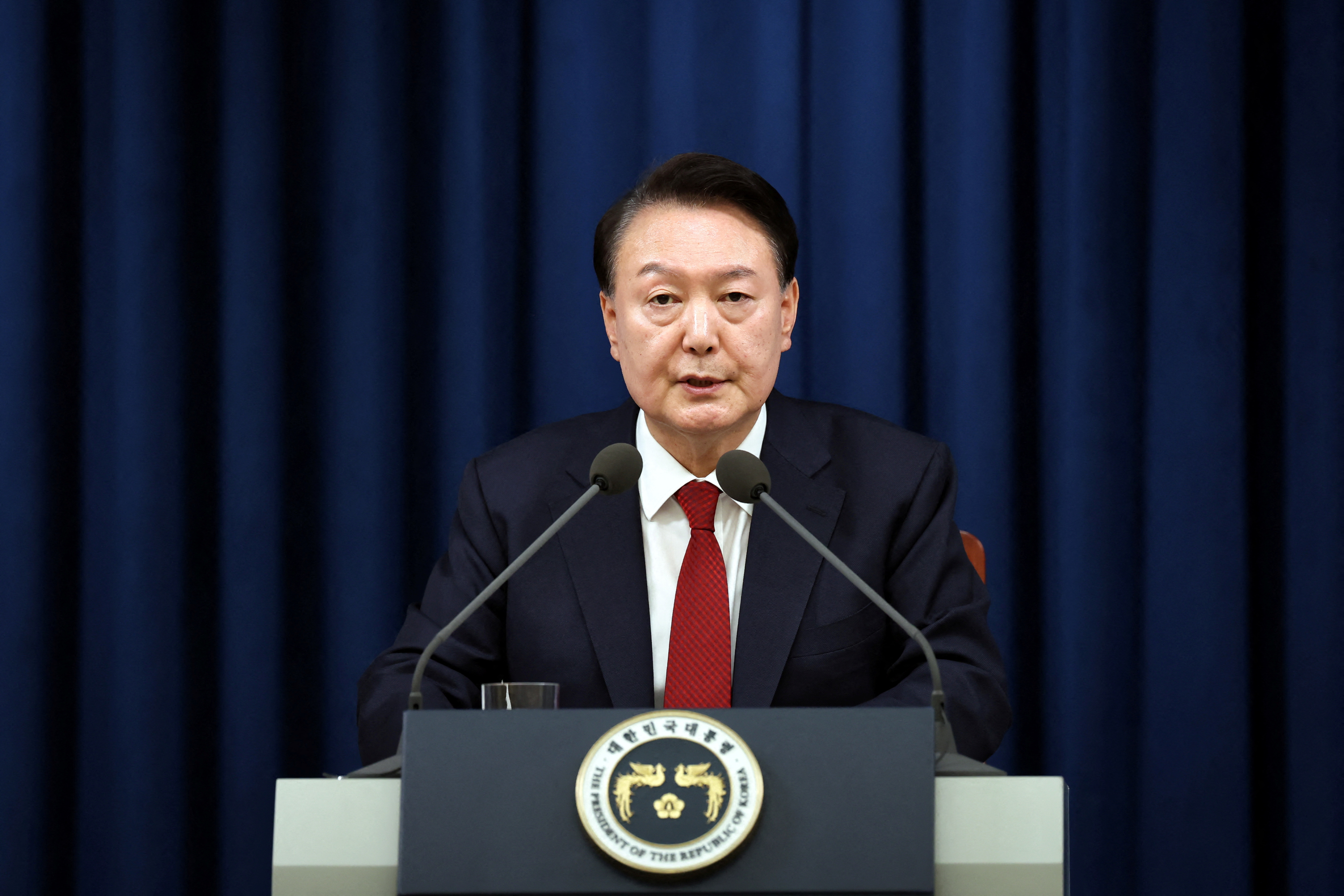 South Korean President Yoon Suk Yeol delivers a speech to declare martial law in Seoul