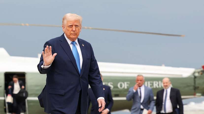 U.S. President Donald Trump boards Air Force One at Joint Base Andrews