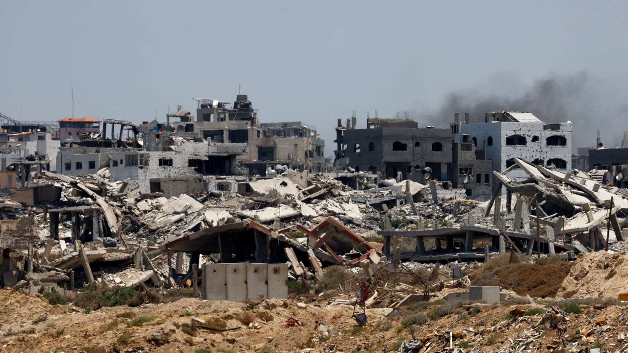 Destroyed buildings stand in Gaza