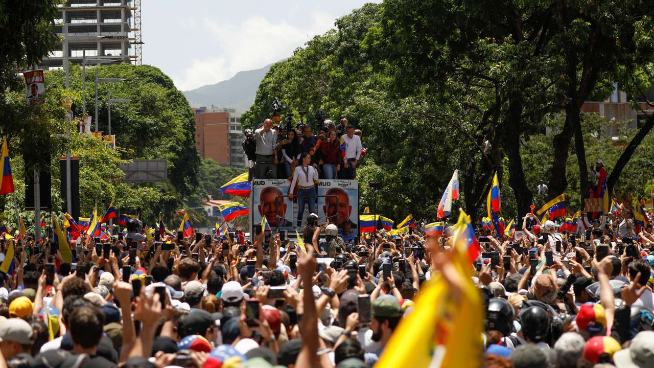 Venezuela's opposition leaders hold a march amid the disputed presidential election, in Caracas