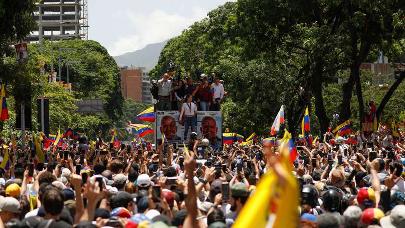 Venezuela's opposition leaders hold a march amid the disputed presidential election, in Caracas