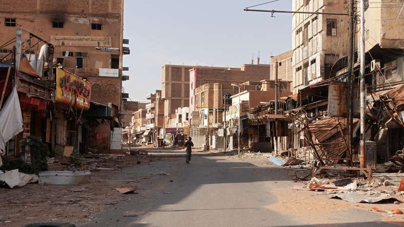 FILE PHOTO: A street in the city of Omdurman damaged in the year-long civil war in Sudan