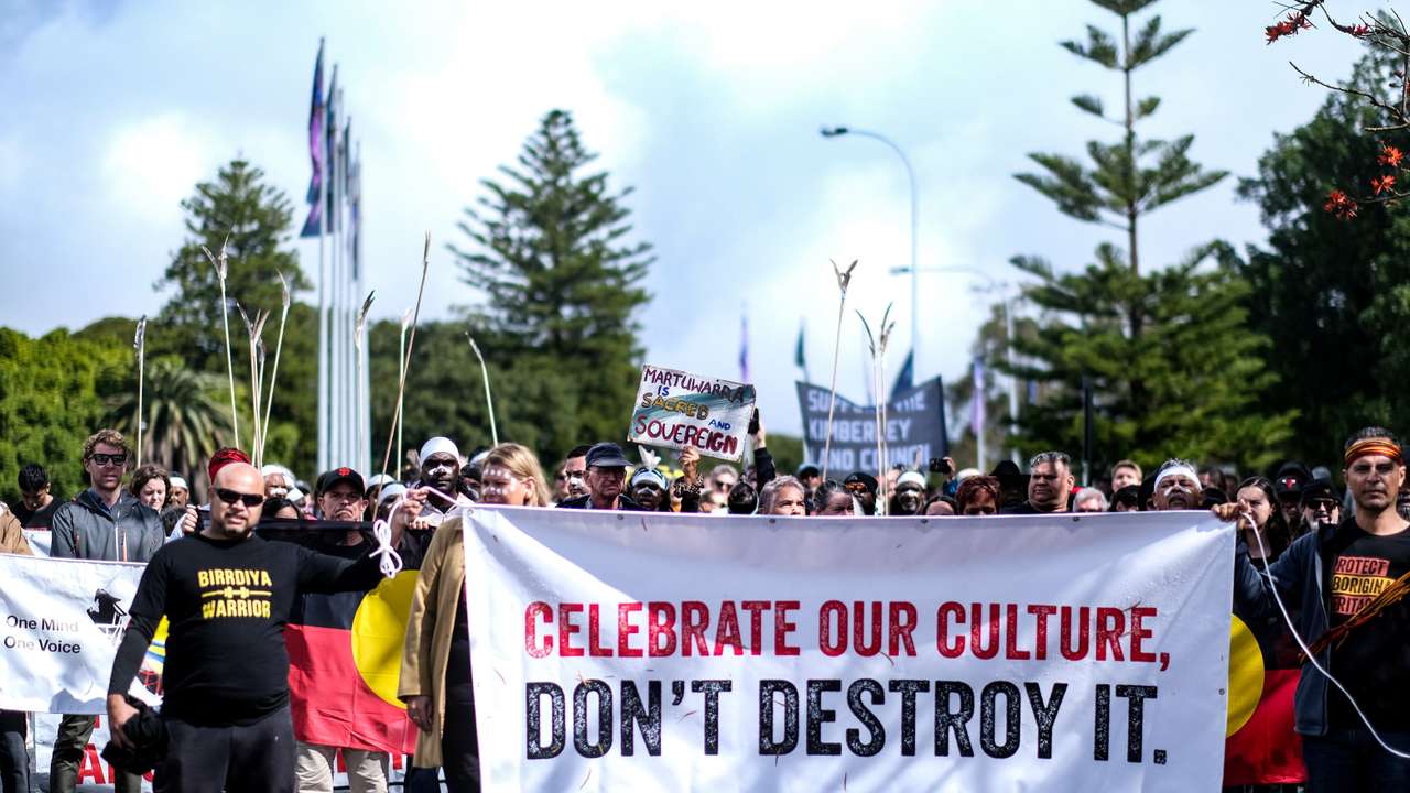 FILE PHOTO: Aboriginal groups march against planned changes in heritage protection laws, in Perth