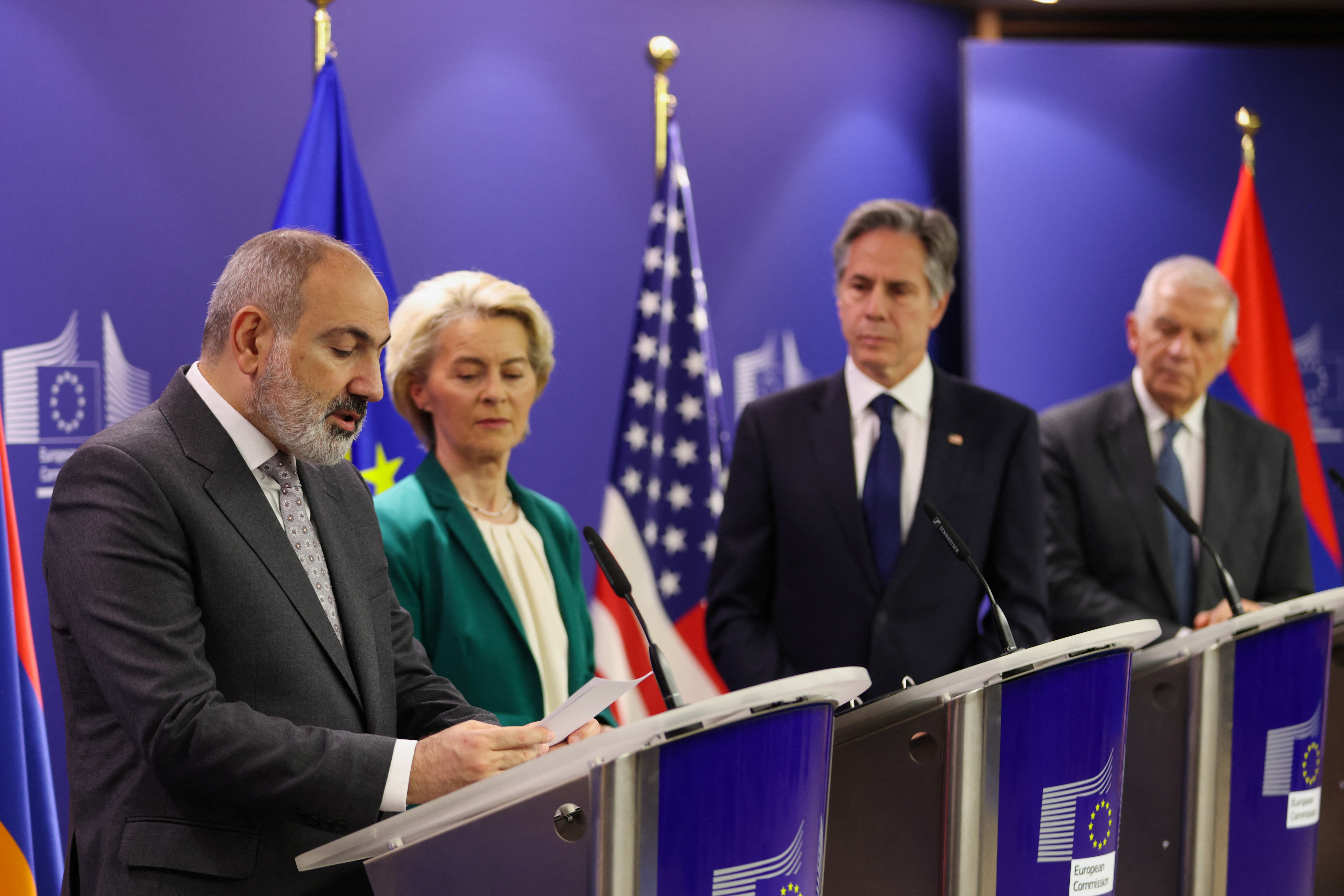 U.S. Secretary of State Antony Blinken and EU Commission President Ursula von der Leyen meet with Armenian PM Nikol Pashinyan in Brussels