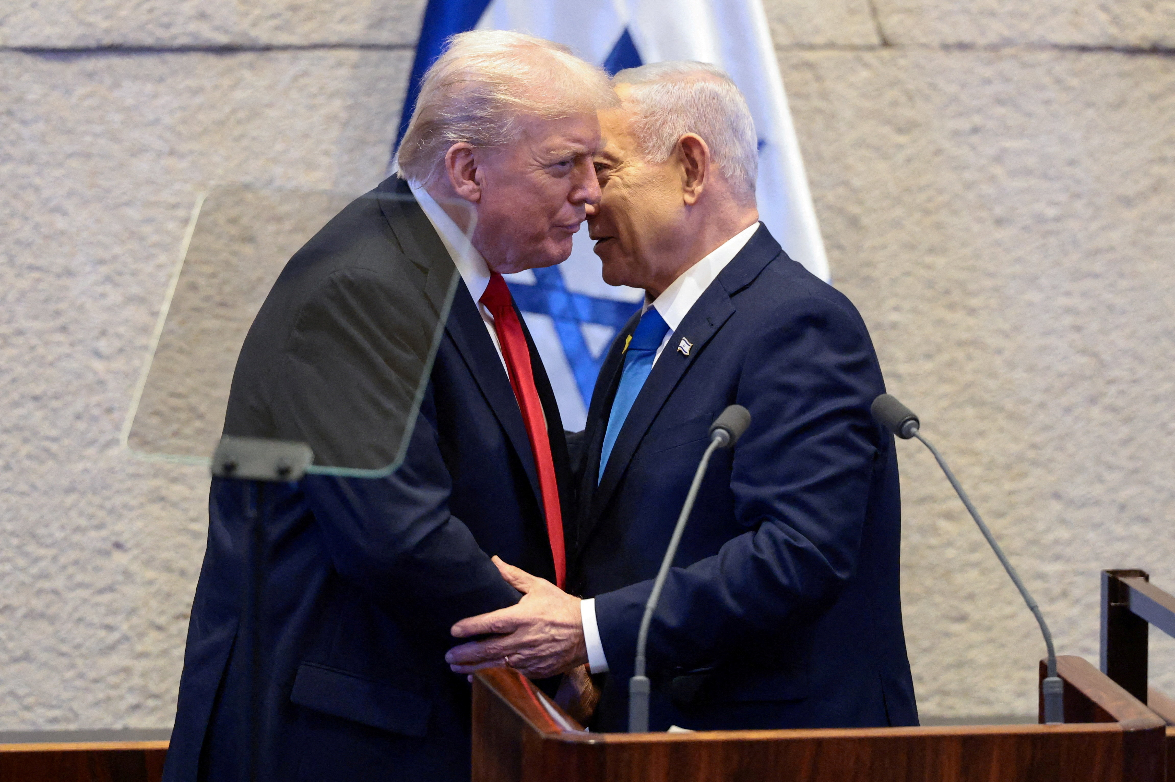 U.S. President Trump addresses the Knesset, in Jerusalem