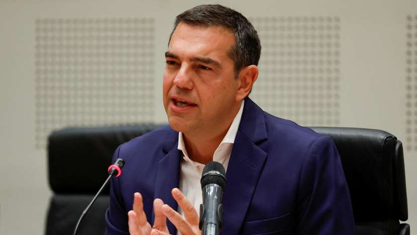 Leftist Syriza party leader Alexis Tsipras makes a statement in Athens