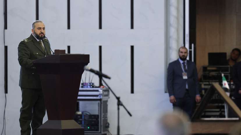 Newly appointed Minister of Defence Murhaf Abu Qasra speaks during a Ministerial formation of the government of the Syrian Arab Republic, in Damascus