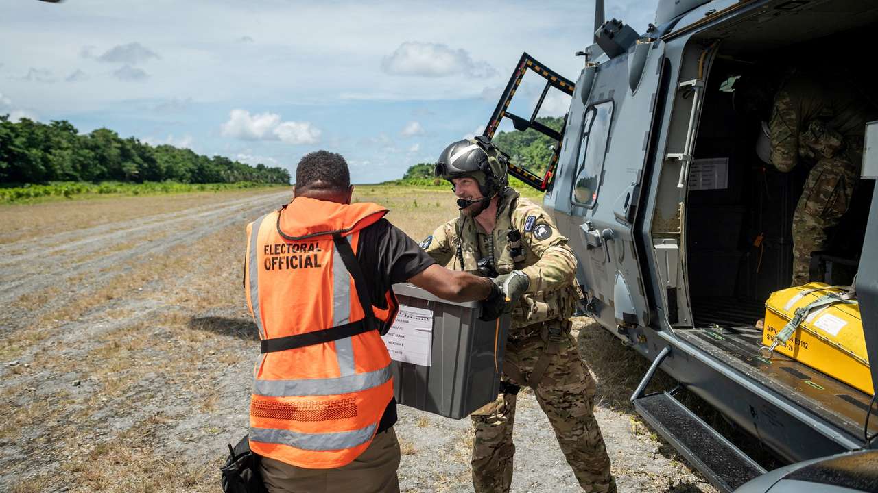 FILE PHOTO: NZDF Joint Task Force assist in delivering ballot boxes to remote areas of the Solomon Islands