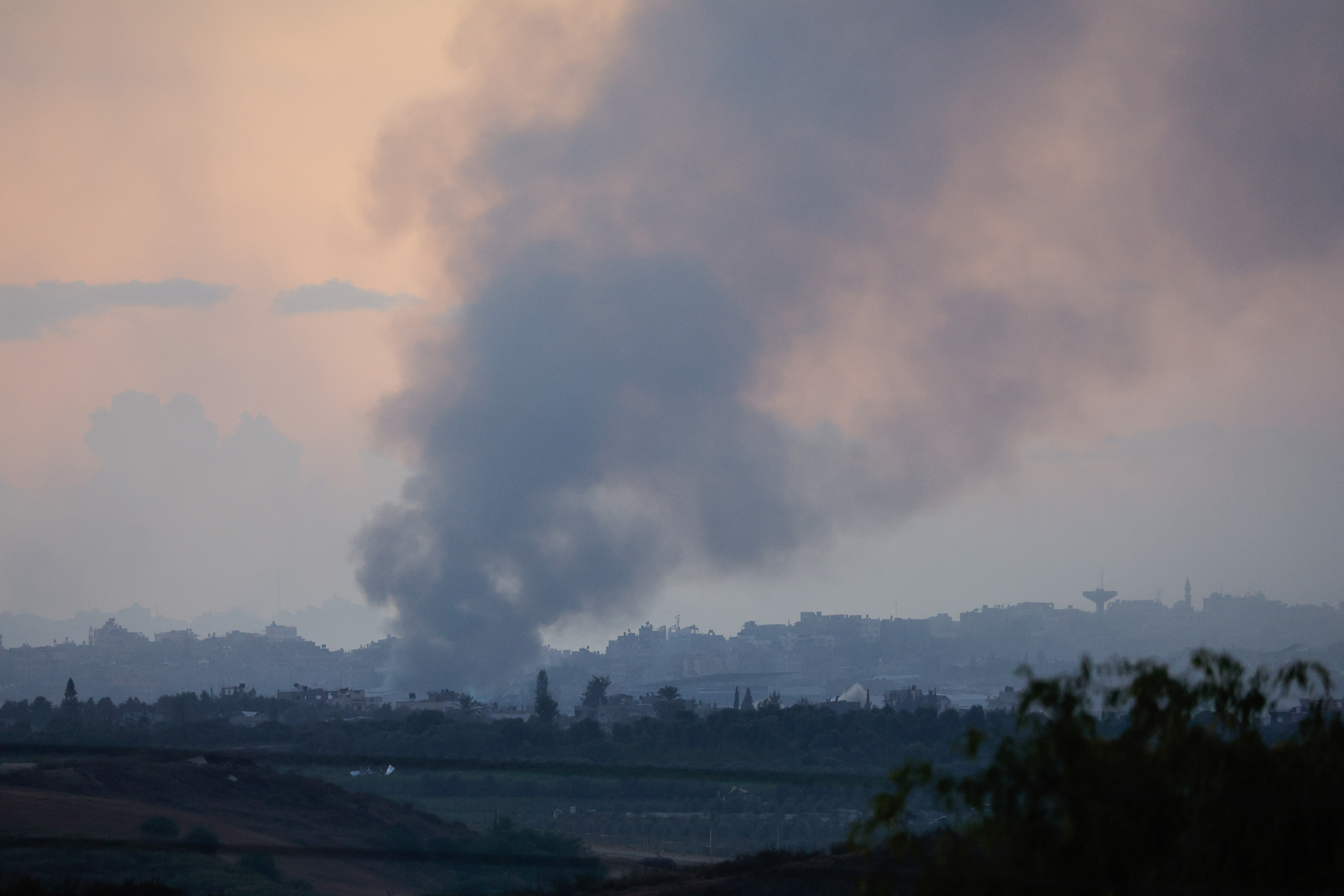 Smoke rises from Gaza, as seen from southern Israel