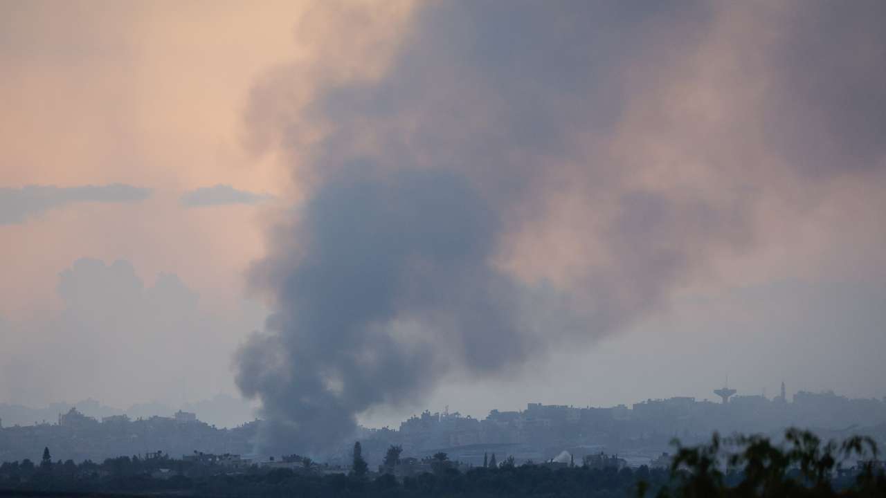 Smoke rises from Gaza, as seen from southern Israel