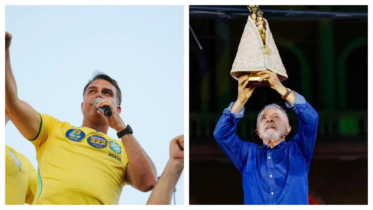Flávio Bolsonaro (PL) e Lula (PT)