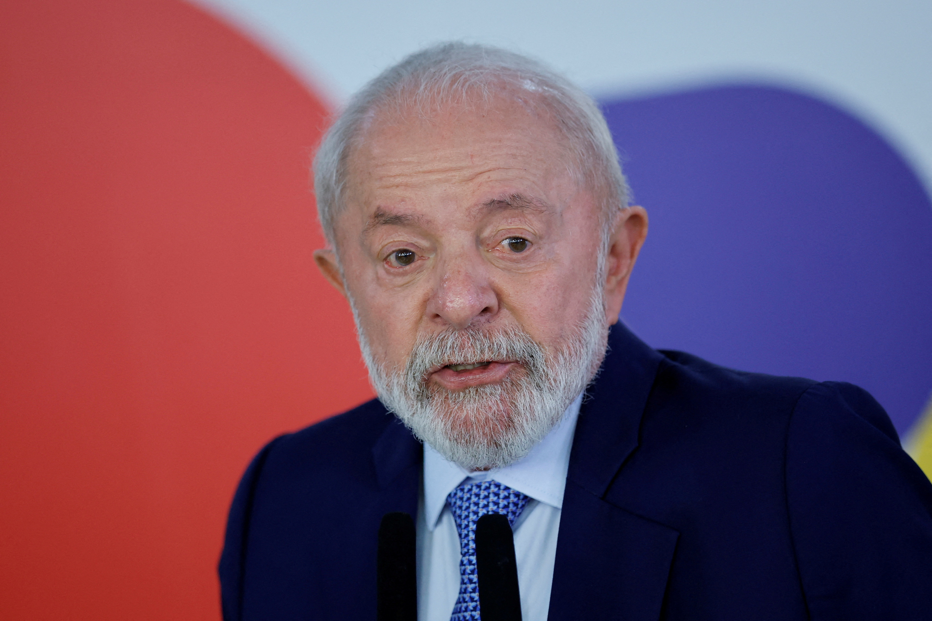 FILE PHOTO: Brazil's President Luiz Inacio Lula da Silva attends a press conference at the Planalto Palace in Brasilia