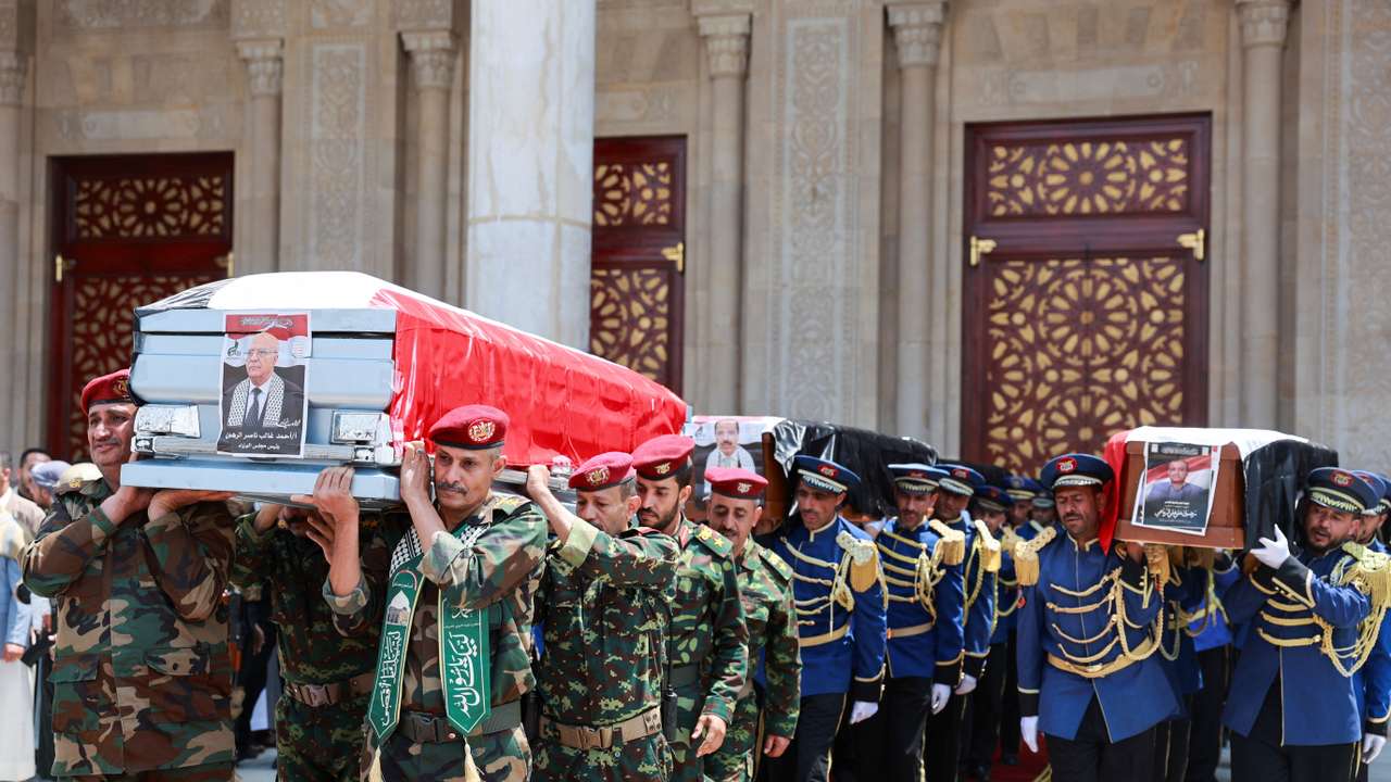 Funeral procession of Houthi government officials killed in an Israeli strike, in Sanaa