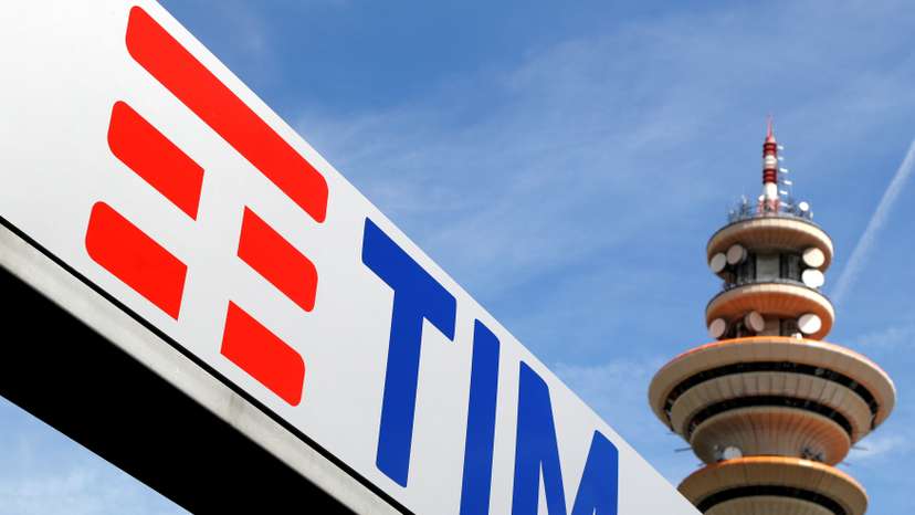 Telecom Italia new logo is seen at the headquarter in Rozzano neighbourhood of Milan