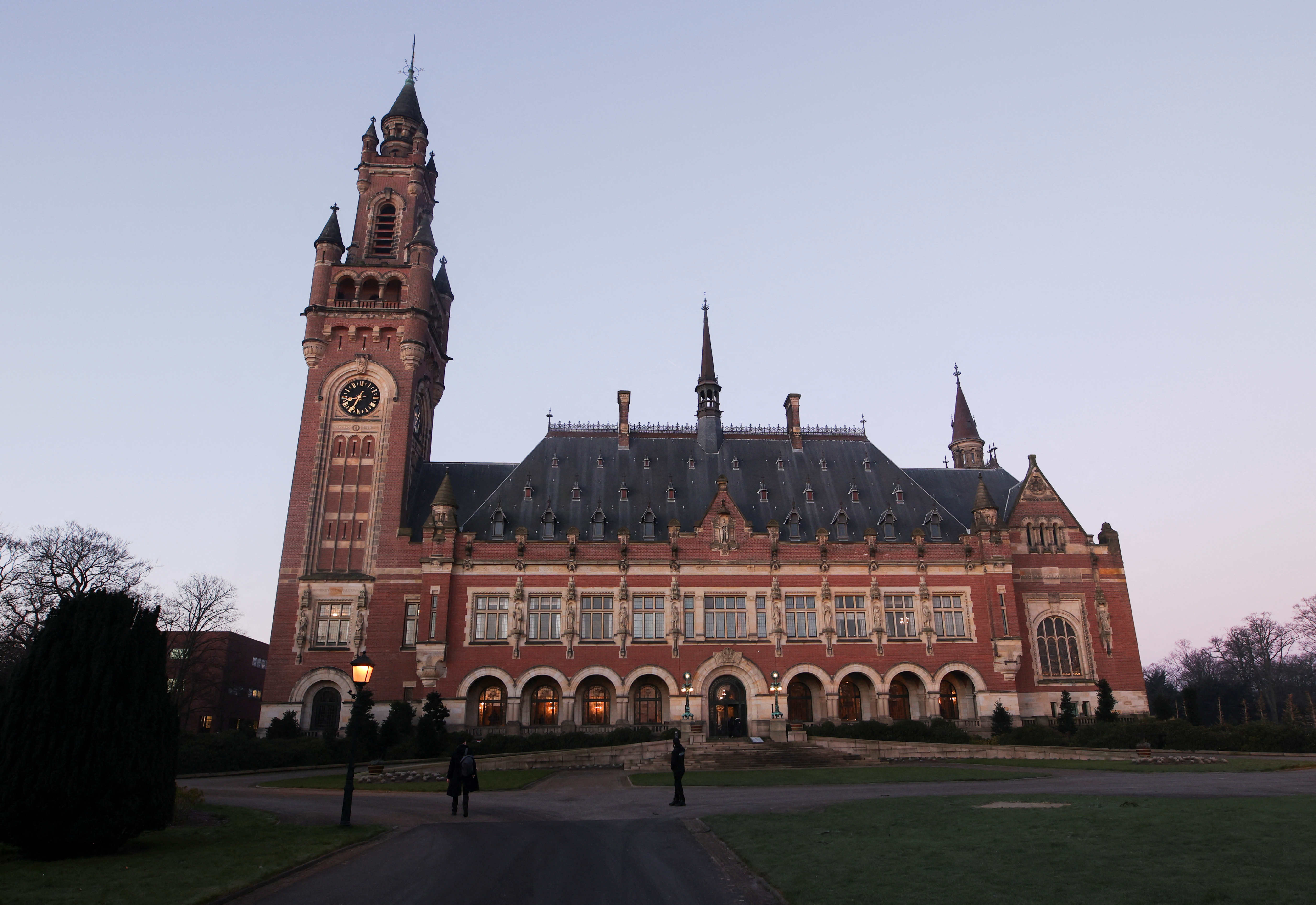 A general view of the International Court of Justice (ICJ) on the day of the trial to hear a request for emergency measures by South Africa, who asked the court to order Israel to stop its military actions in Gaza, in The Hague