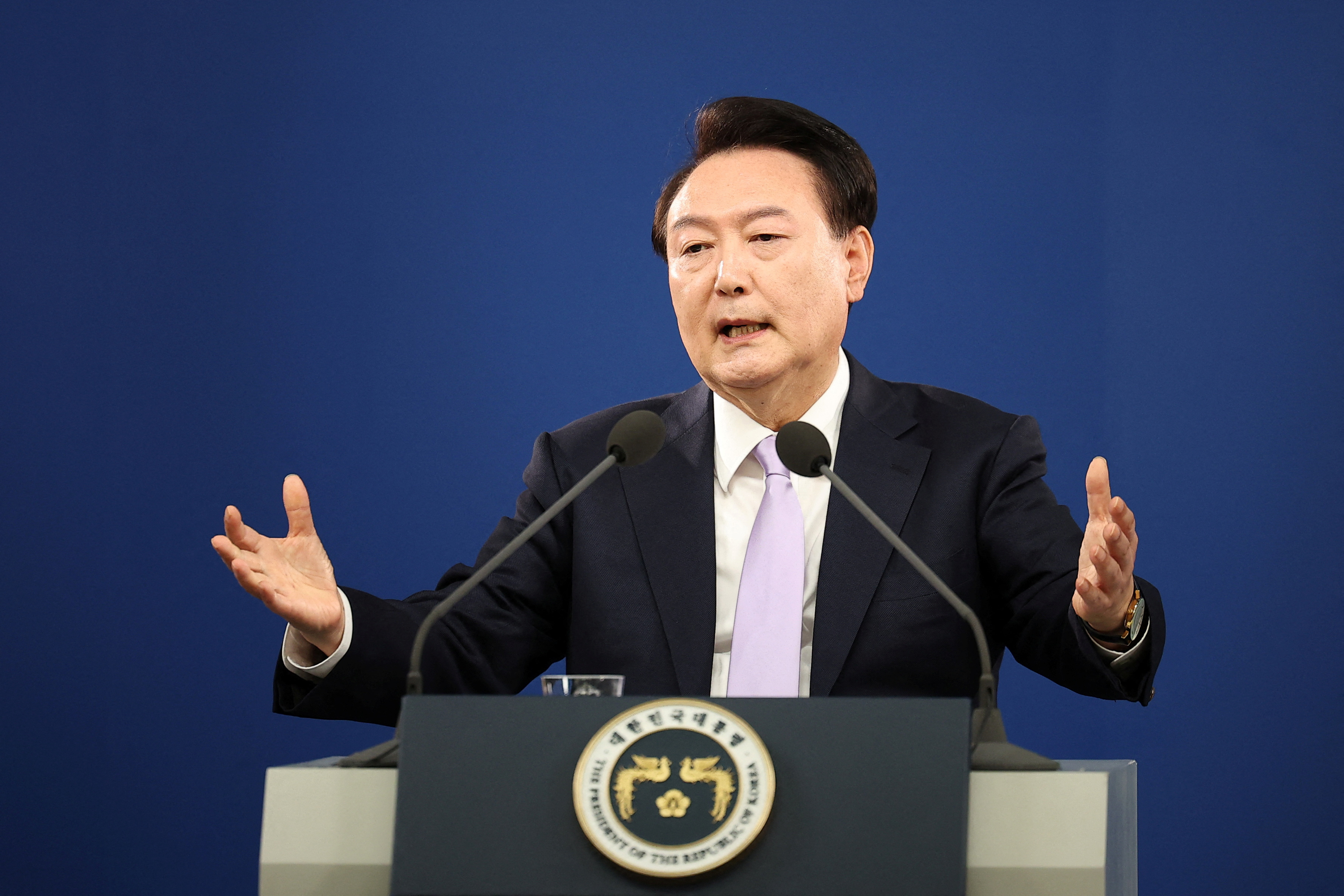 South Korean President Yoon Suk Yeol holds a press conference