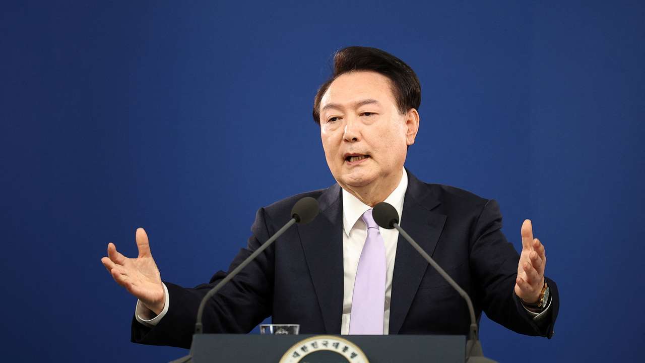 South Korean President Yoon Suk Yeol holds a press conference