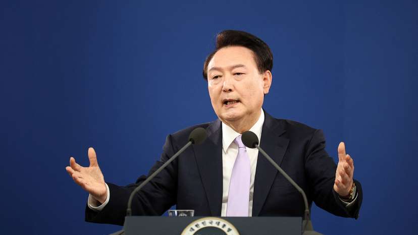 South Korean President Yoon Suk Yeol holds a press conference