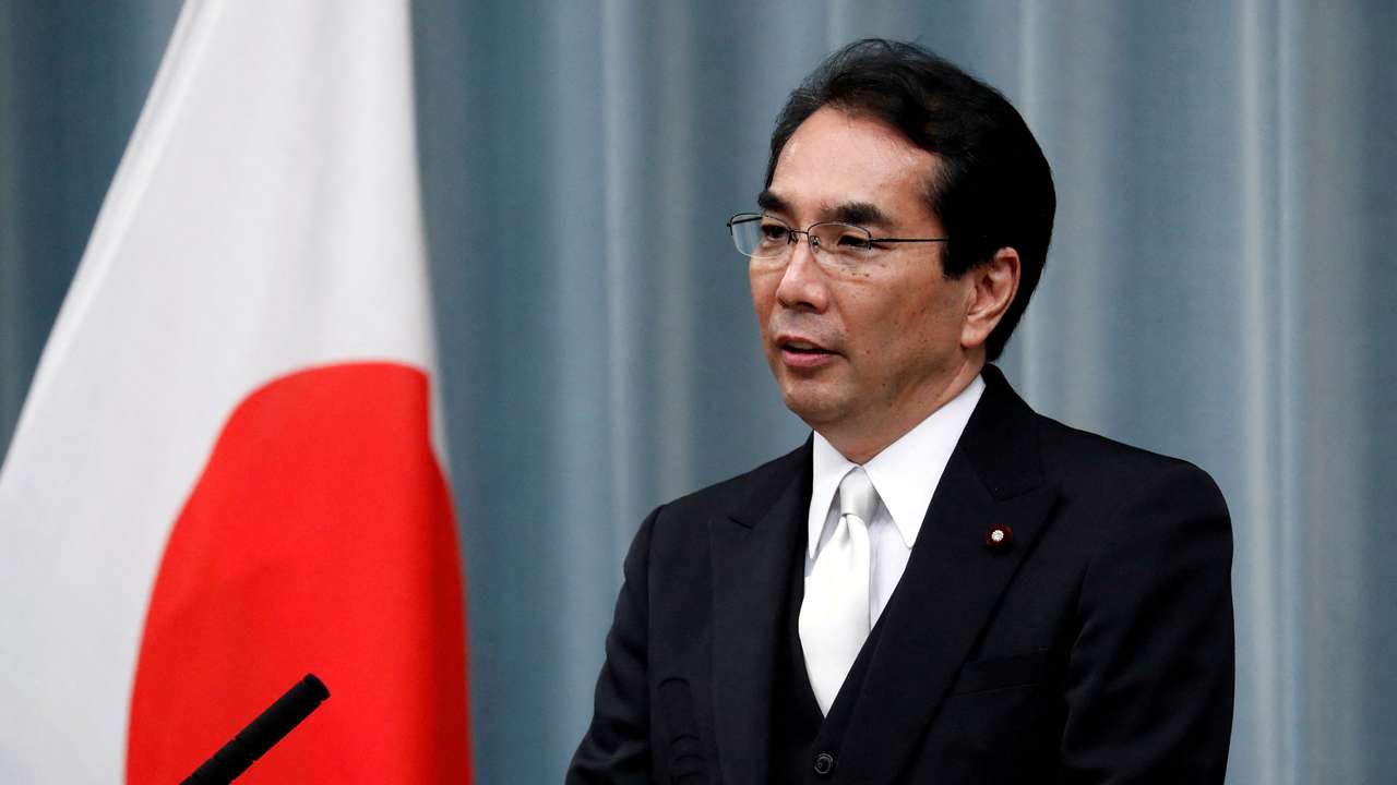 FILE PHOTO: Japan's Agriculture, Forestry and Fisheries Minister Taku Eto attends a news conference at PM Abe's official residence in Tokyo