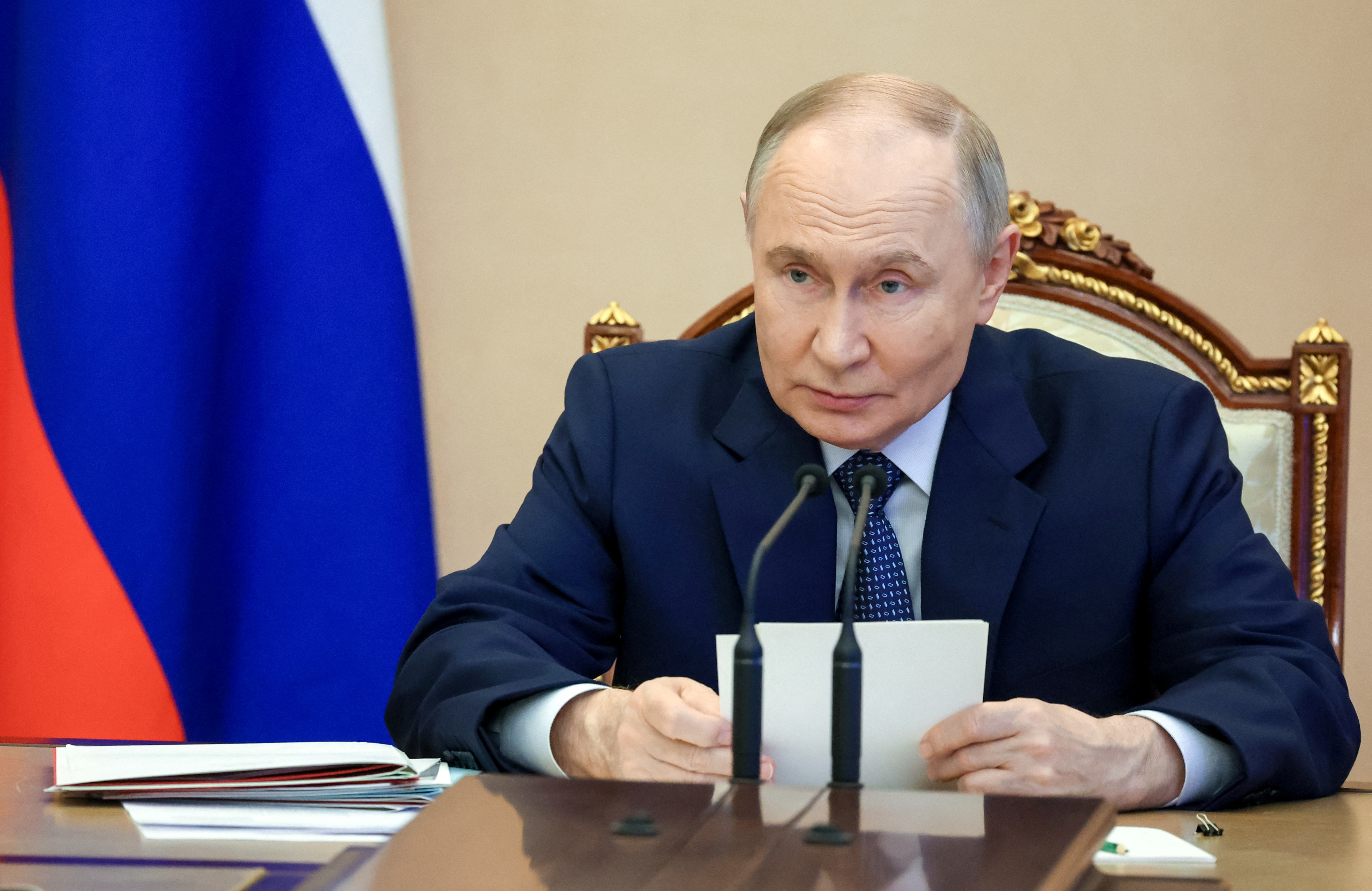 Russian President Vladimir Putin chairs a meeting on the key points of the state armament program in Moscow