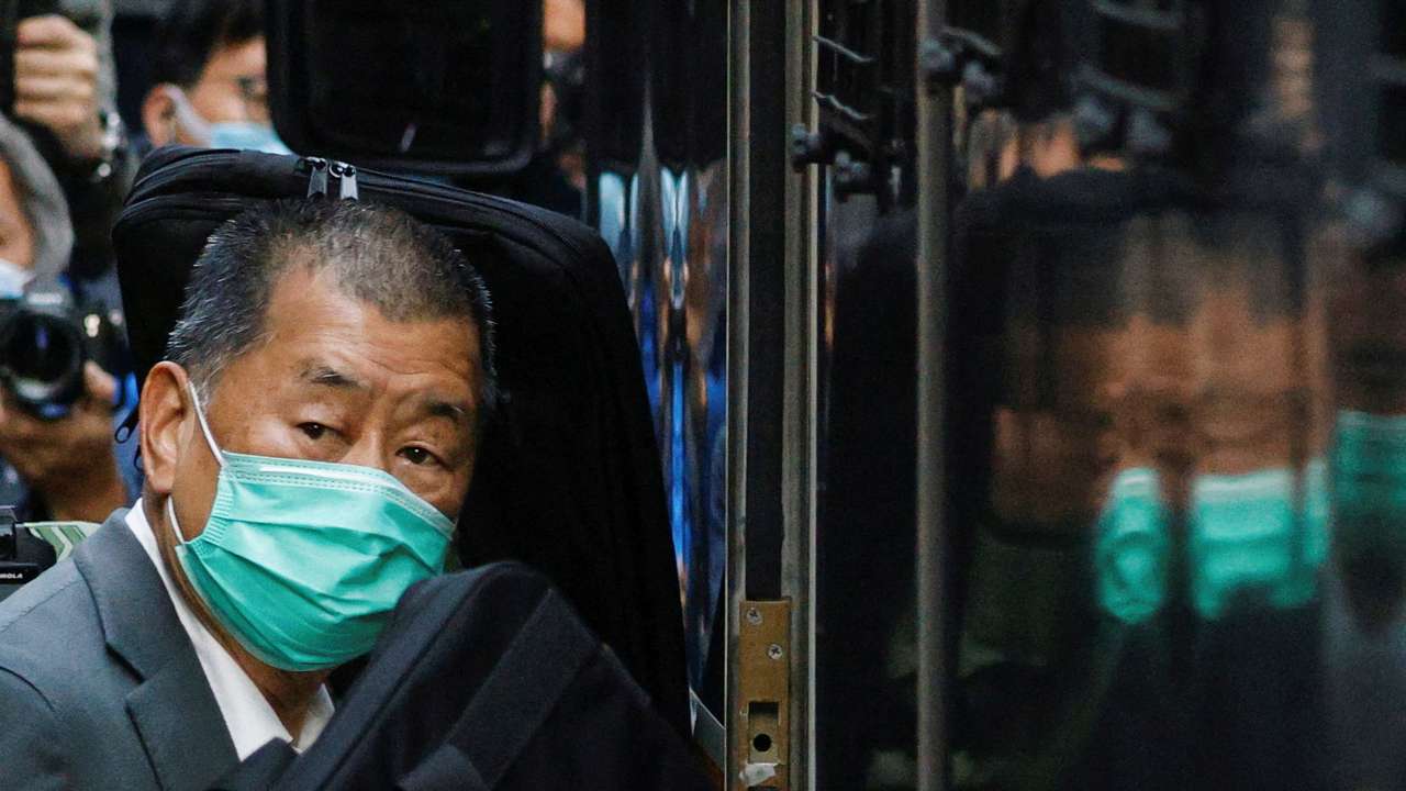 FILE PHOTO: Media tycoon Jimmy Lai, founder of Apple Daily, leaves the Court of Final Appeal, in Hong Kong