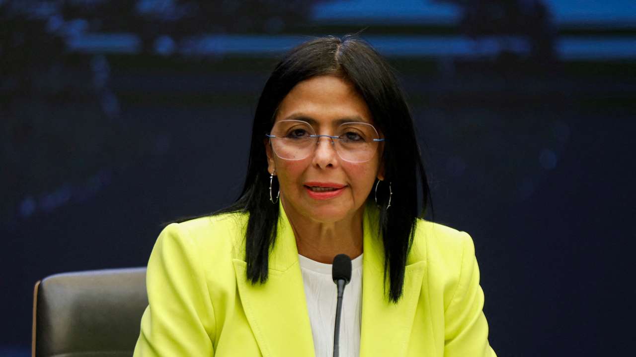 FILE PHOTO: Venezuela's Vice-President and Oil Minister Delcy Rodriguez addresses the media in Caracas