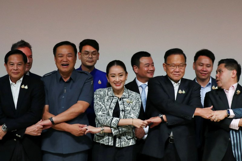 Pheu Thai Party's leader and Prime Minister candidate Paetongtarn Shinawatra attends a press conference on the announcement of prime ministerial candidate ahead of a pivotal parliamentary vote on a new prime minister in Bangkok