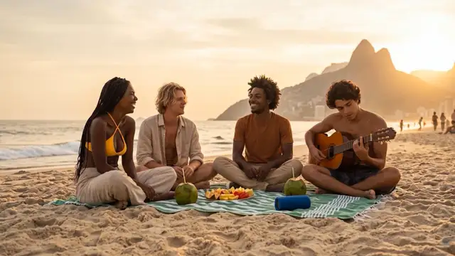 Jovens na praia conversando