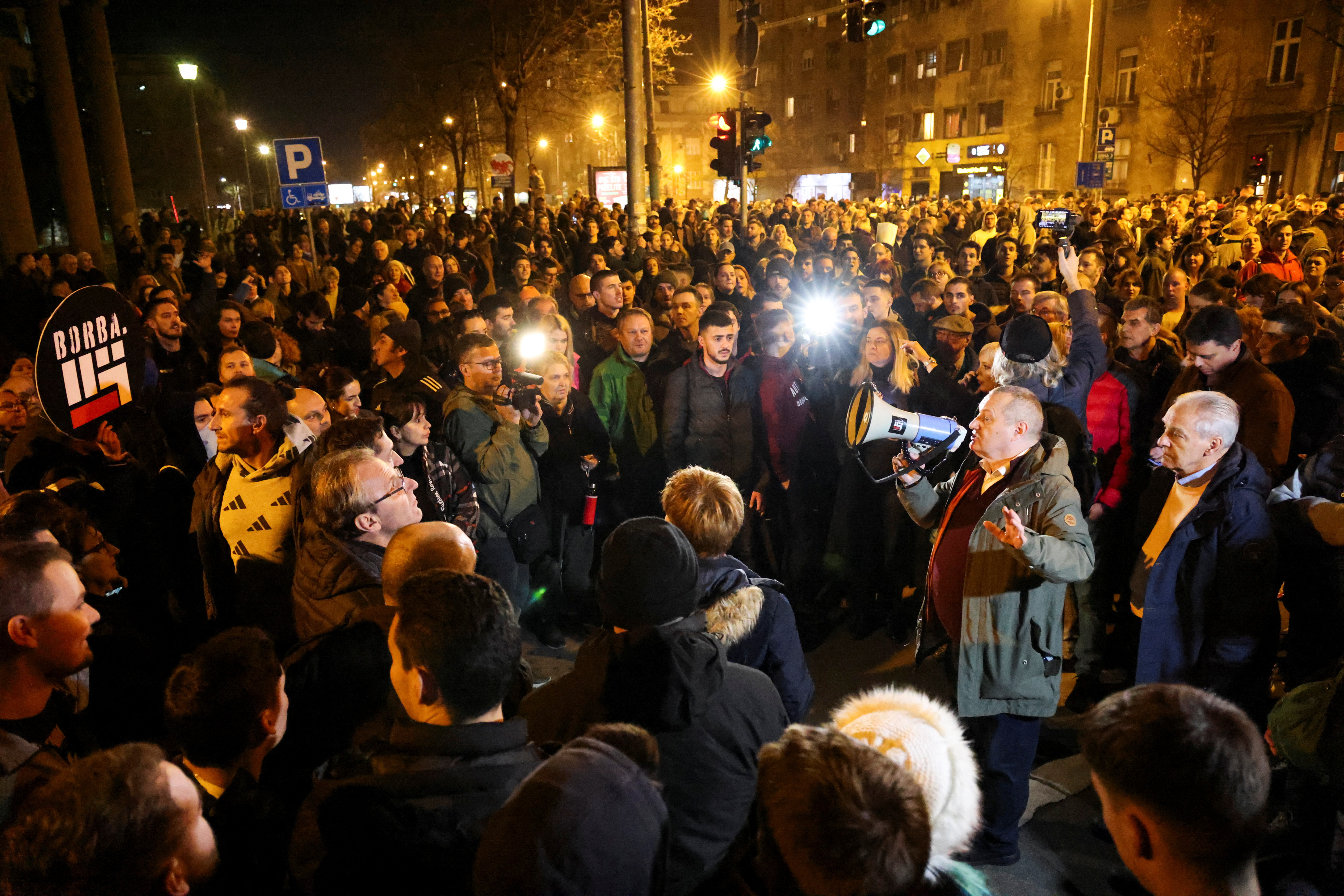 Supporters of the opposition SPN coalition protest in Belgrade