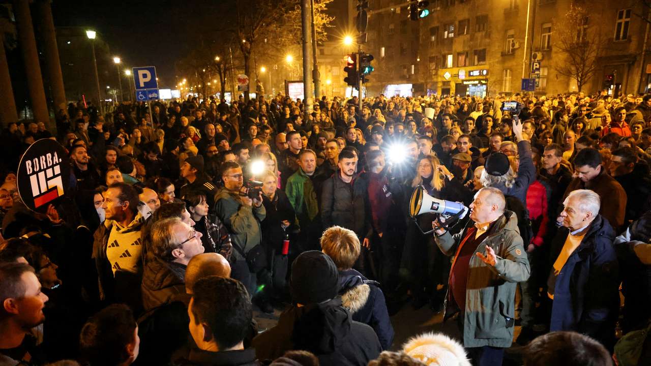 Supporters of the opposition SPN coalition protest in Belgrade