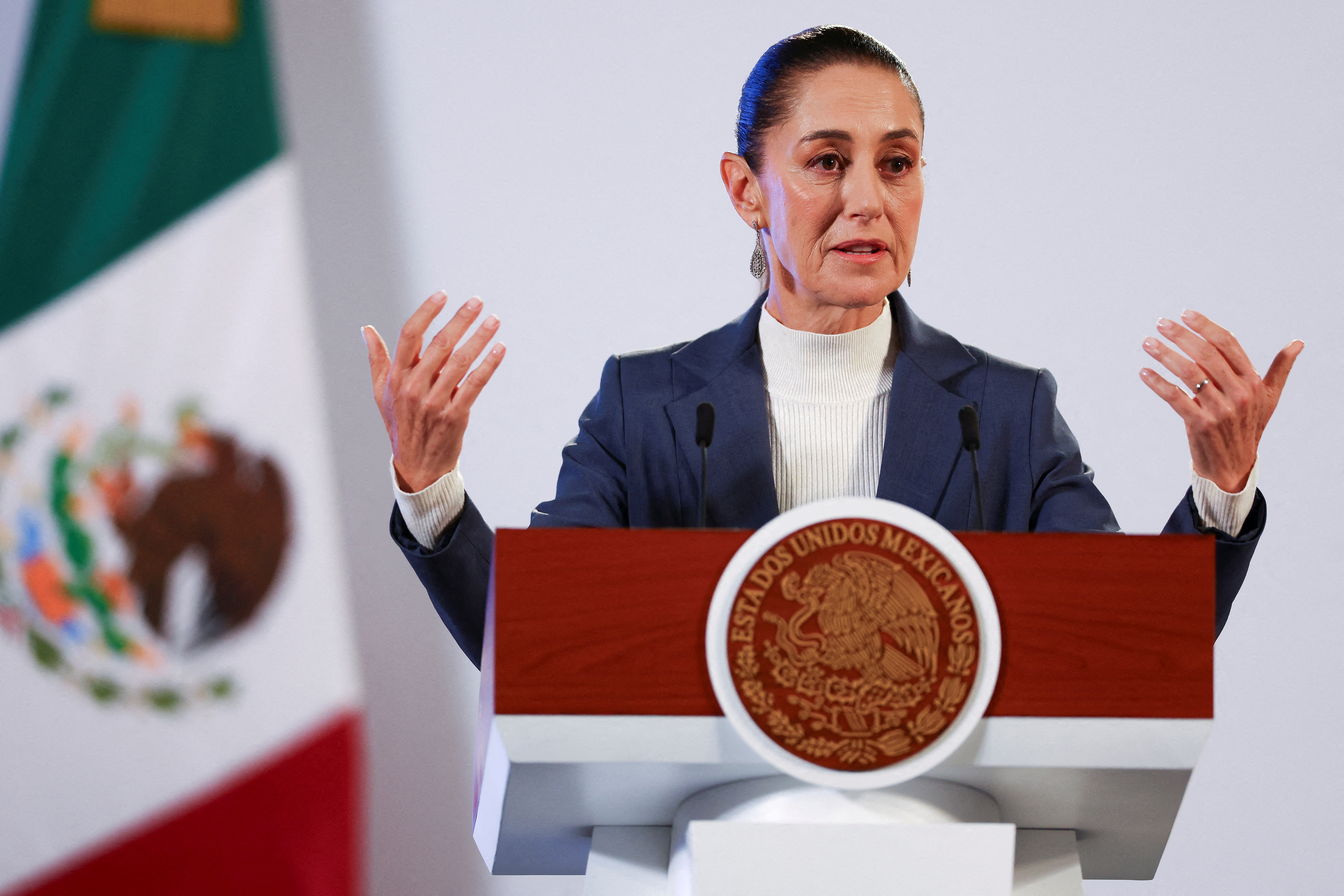 FILE PHOTO: Mexico's President Claudia Sheinbaum holds her first press conference in Mexico City