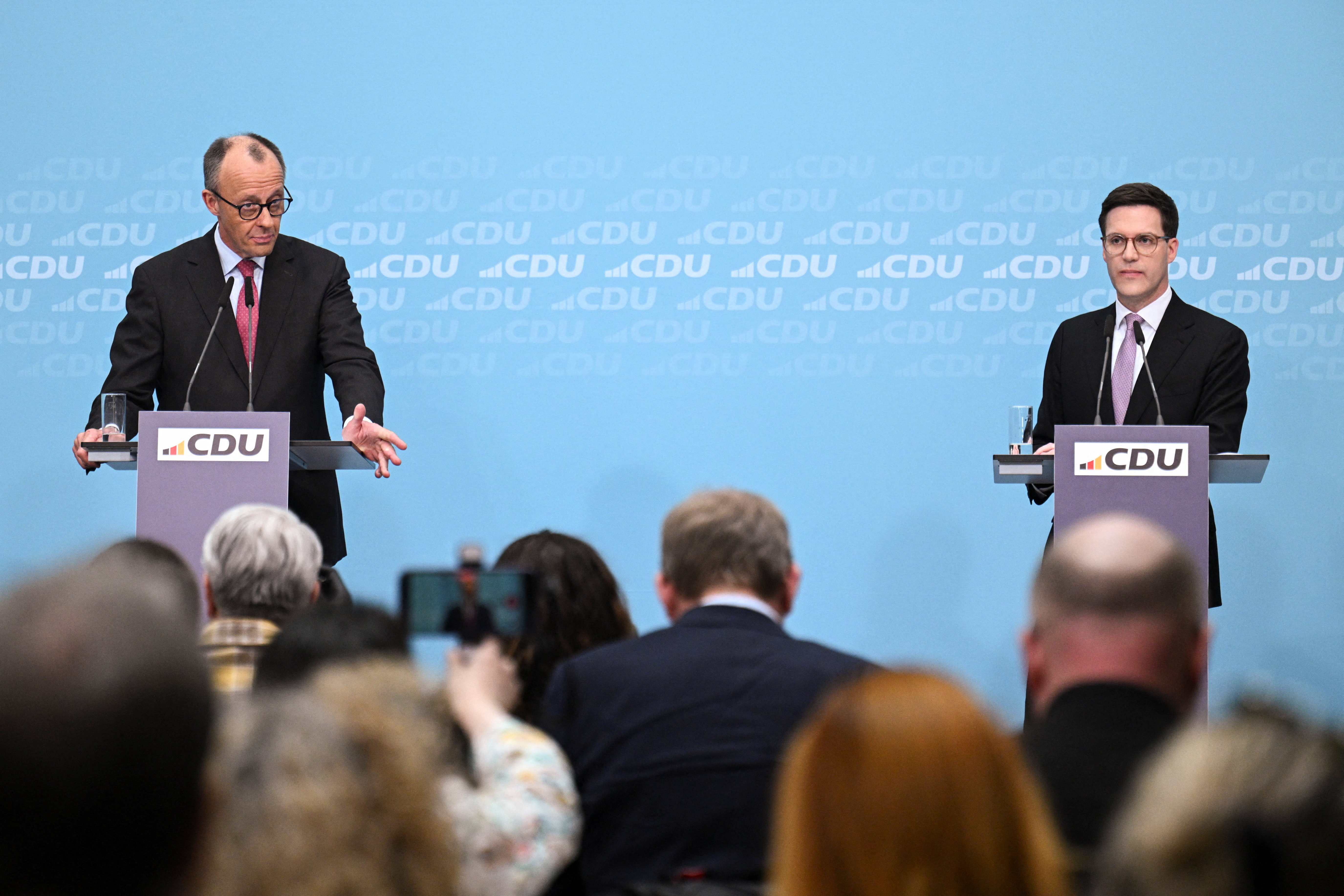 German Chancellor Merz holds a press conference after the Baden-Wuerttemberg state election, in Berlin