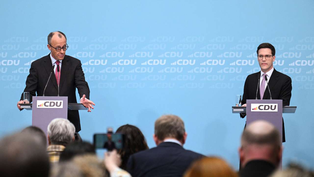German Chancellor Merz holds a press conference after the Baden-Wuerttemberg state election, in Berlin