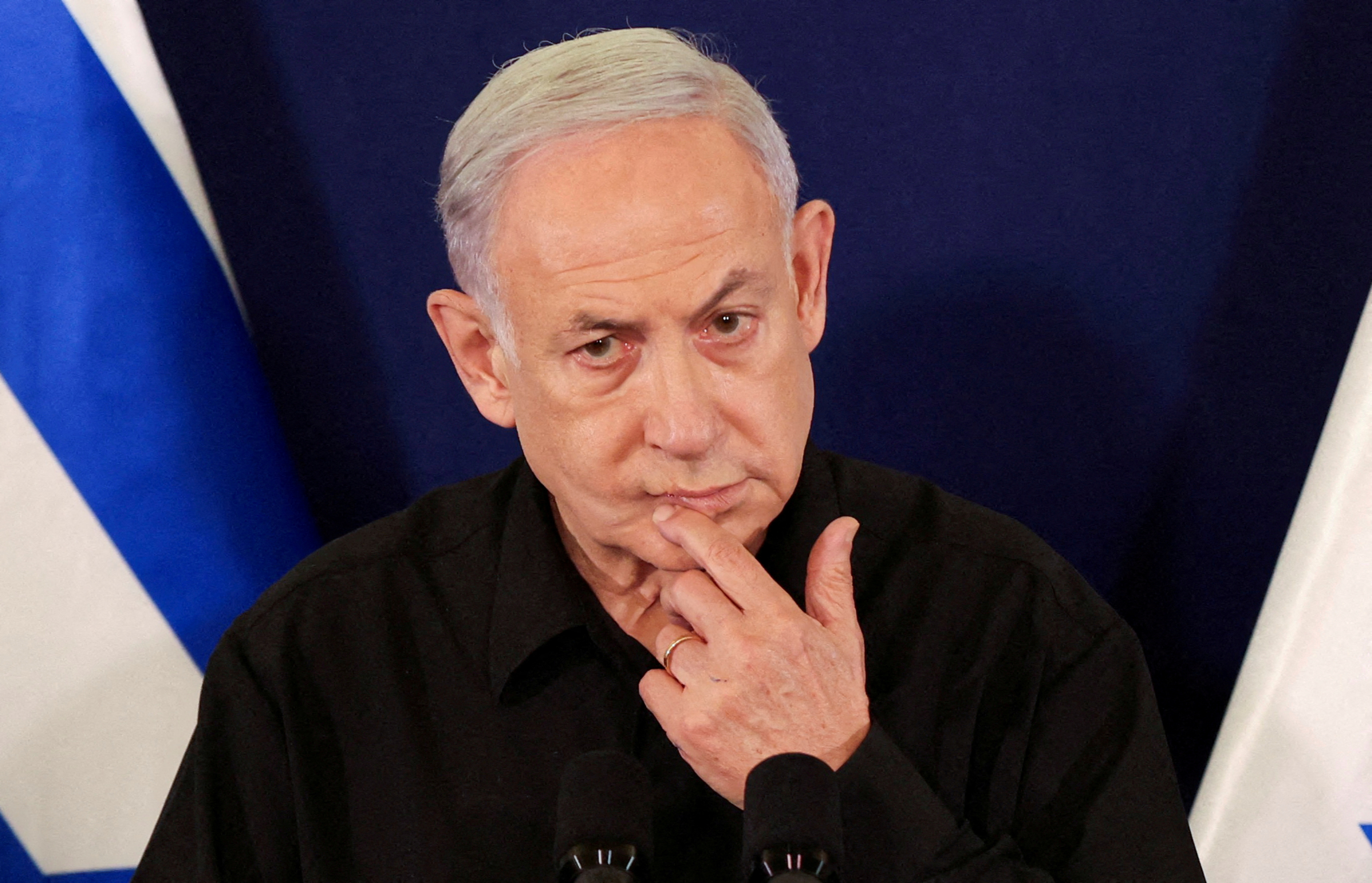 FILE PHOTO: Israeli Prime Minister Netanyahu holds a press conference in Tel Aviv