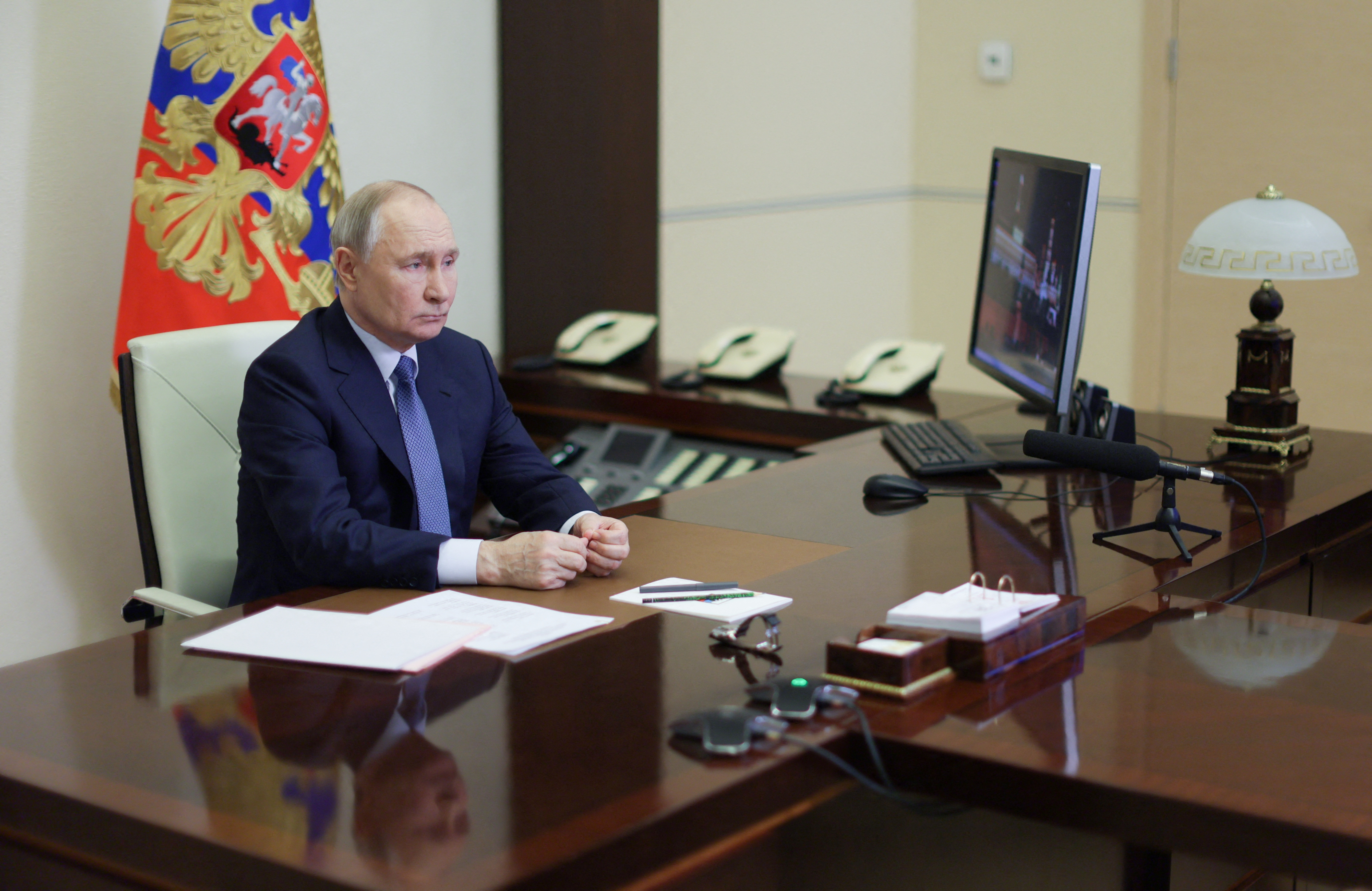 Russian President Putin chairs a Security Council of Russia meeting outside Moscow