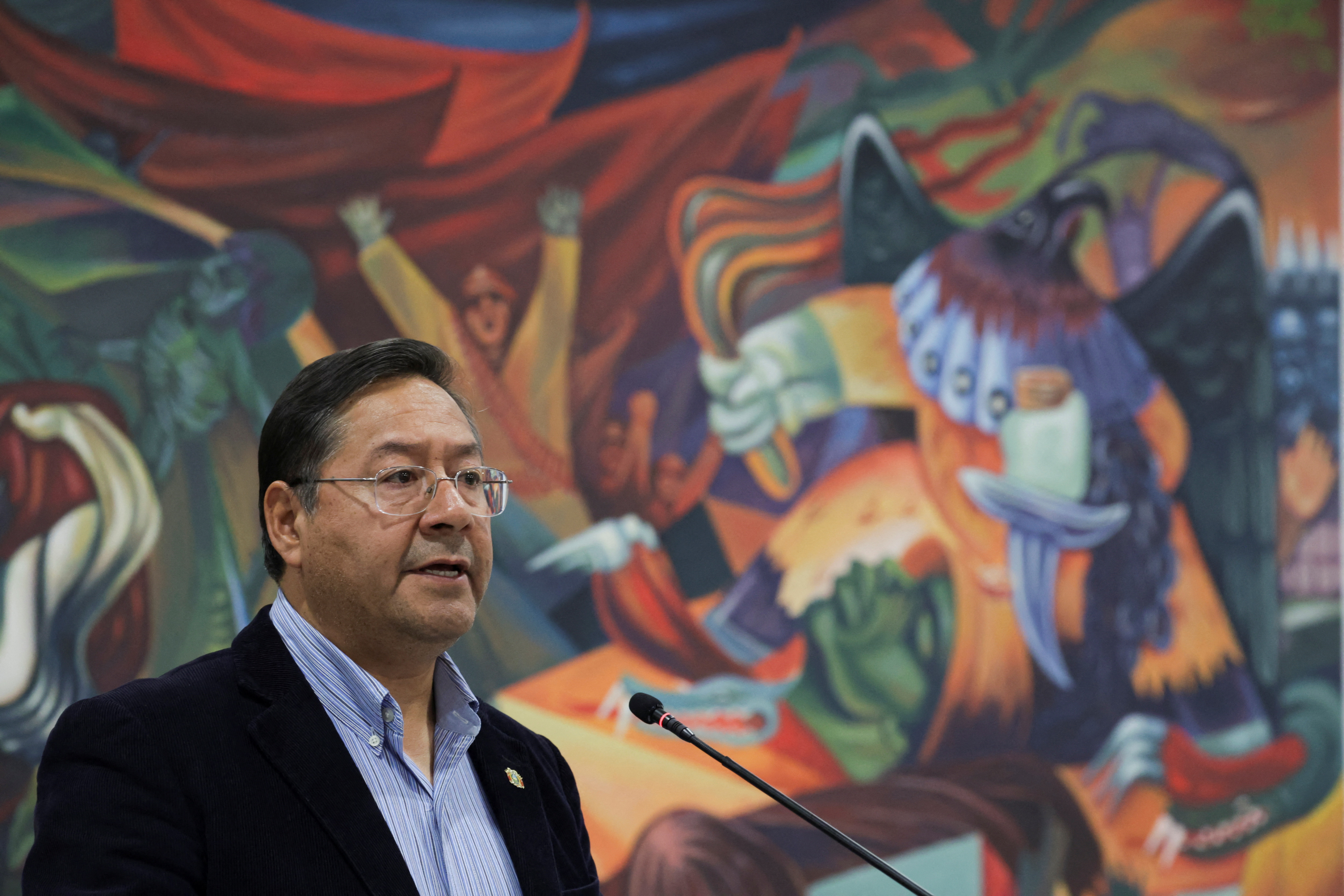 Bolivia’s President Luis Arce attends a news conference in  Casa Grande del Pueblo