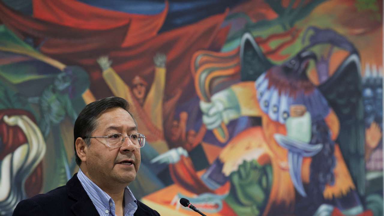 Bolivia’s President Luis Arce attends a news conference in Casa Grande del Pueblo