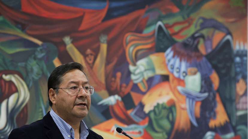 Bolivia’s President Luis Arce attends a news conference in Casa Grande del Pueblo