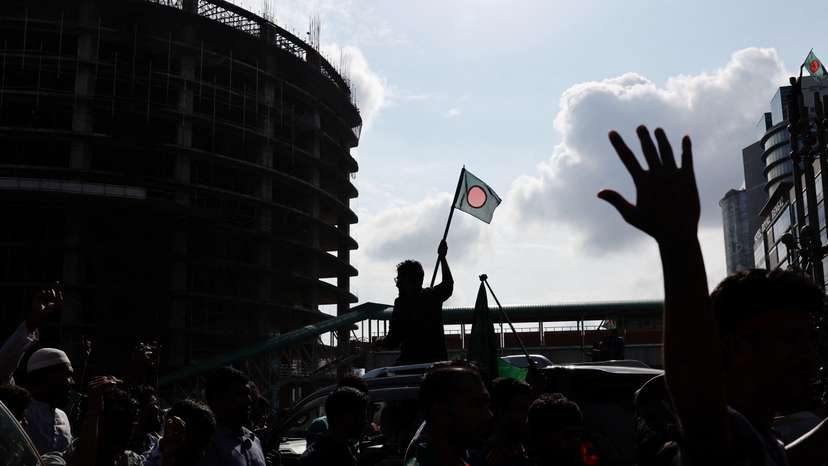 People celebrate the resignation of Bangladeshi Prime Minister Hasina in Dhaka