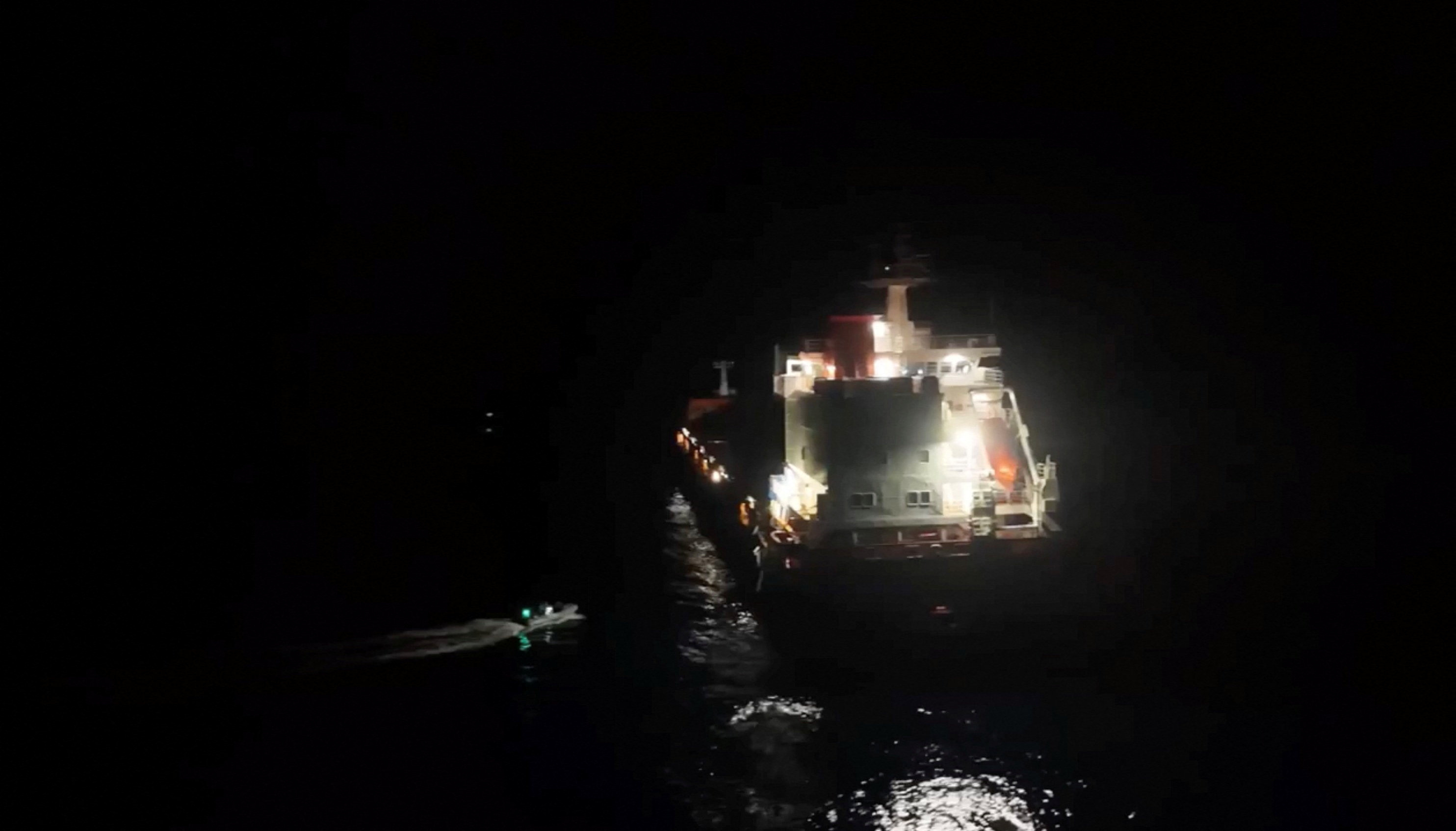 Eunavfor Aspides' carry out rescue operation following an attack on Minervagracht