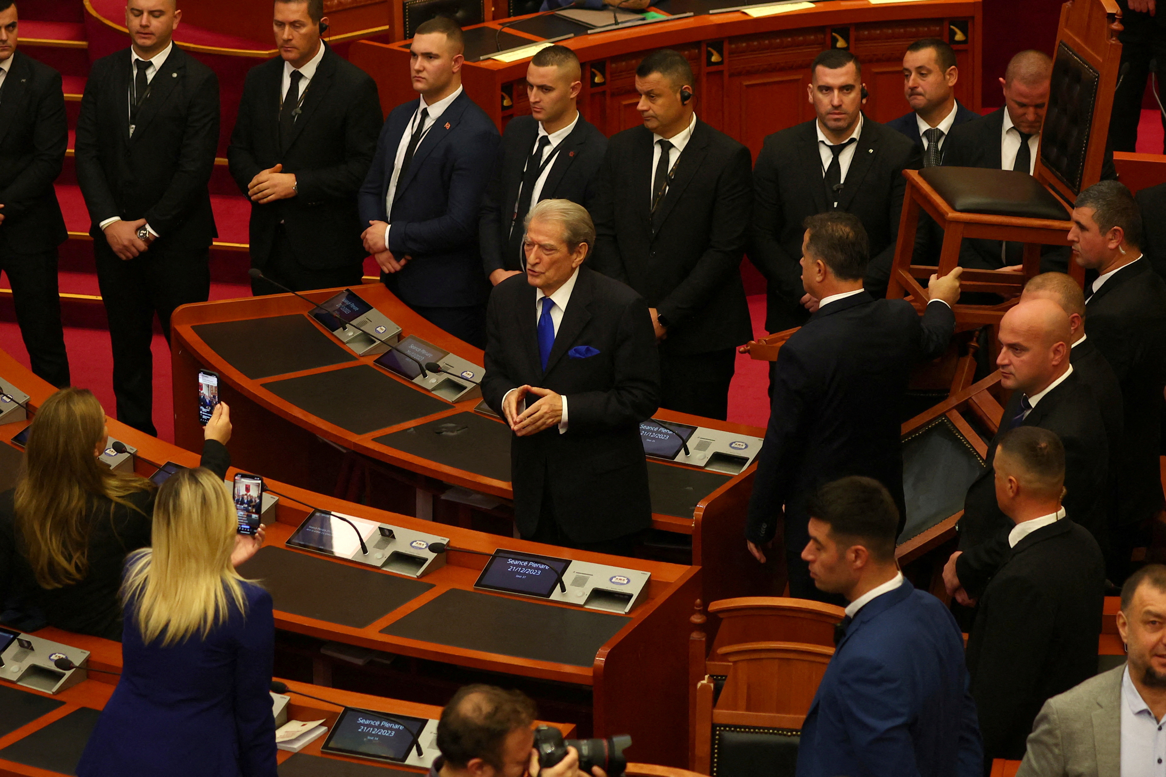Albanian parliament votes to lift opposition leader Berisha's immunity, in Tirana