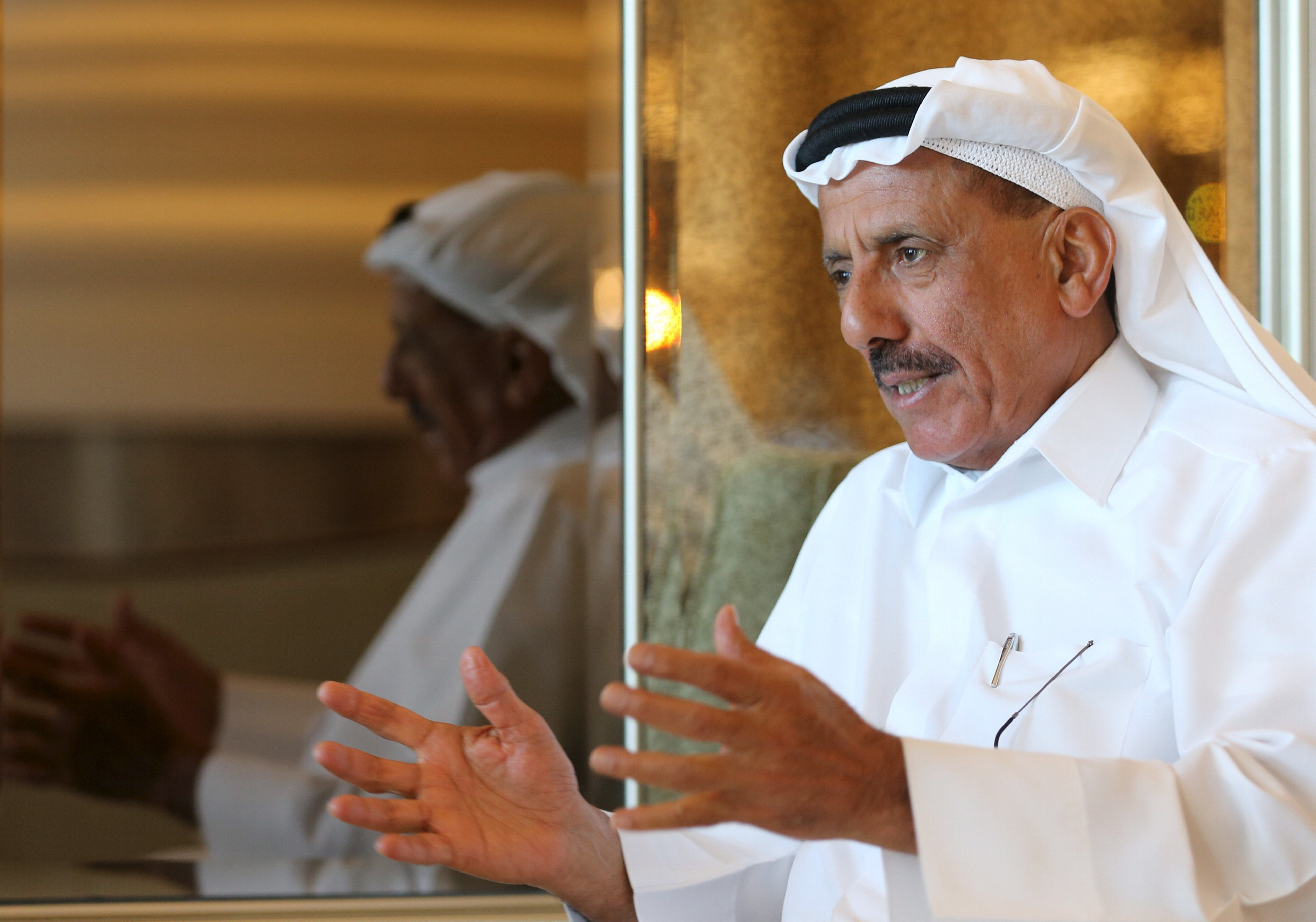 Khalaf Ahmed Al Habtoor, Chairman of the Al Habtoor Group, gestures during an interview with Reuters in Dubai